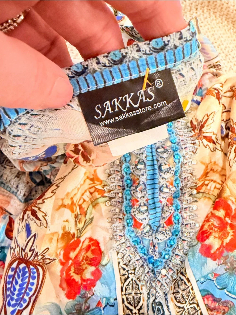 ๐ง๐ผ Y2K Fairycore Sequin Beaded Sakkas Halter Maxi Dress Euro Summer Boho Floral - Picture 6 of 16